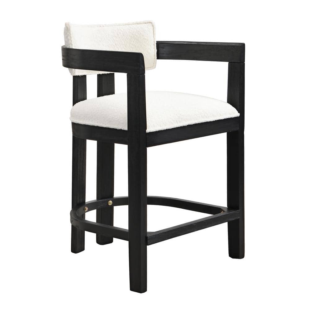 Corlas 26 in. Medieval Modern Upholstered Counter Stools with Footrest, Rubber Wood Frame, Black + Beige, Set of 2 price history on PriceWatchPro