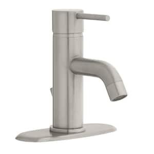 Modern Single-Handle Single Hole Low-Arc Bathroom Faucet in Brushed Nickel