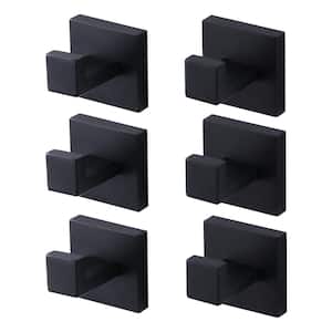 Square Wall Mounted Robe Hook and Towel Hook Stainless Steel in Matte Black (6-Pack)
