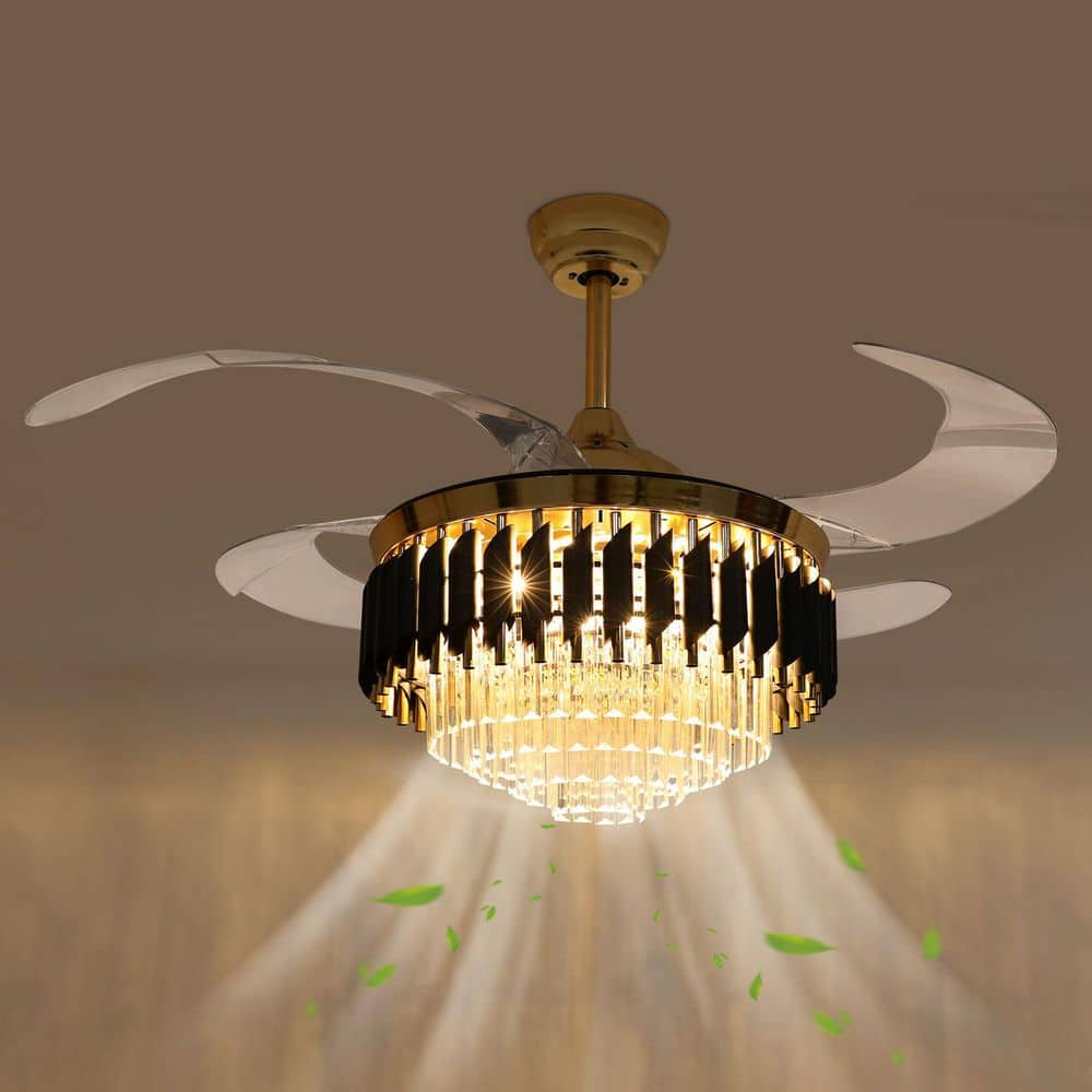 42 in. Indoor Gold Integrated LED Modern Creative Design Crystal Ceiling Fan with Light and Remote control price history on PriceWatchPro