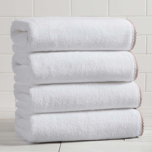 White / Rosewood Quick-Dry Cotton Boho-Inspired Border 4 Pack Bath Towel Set