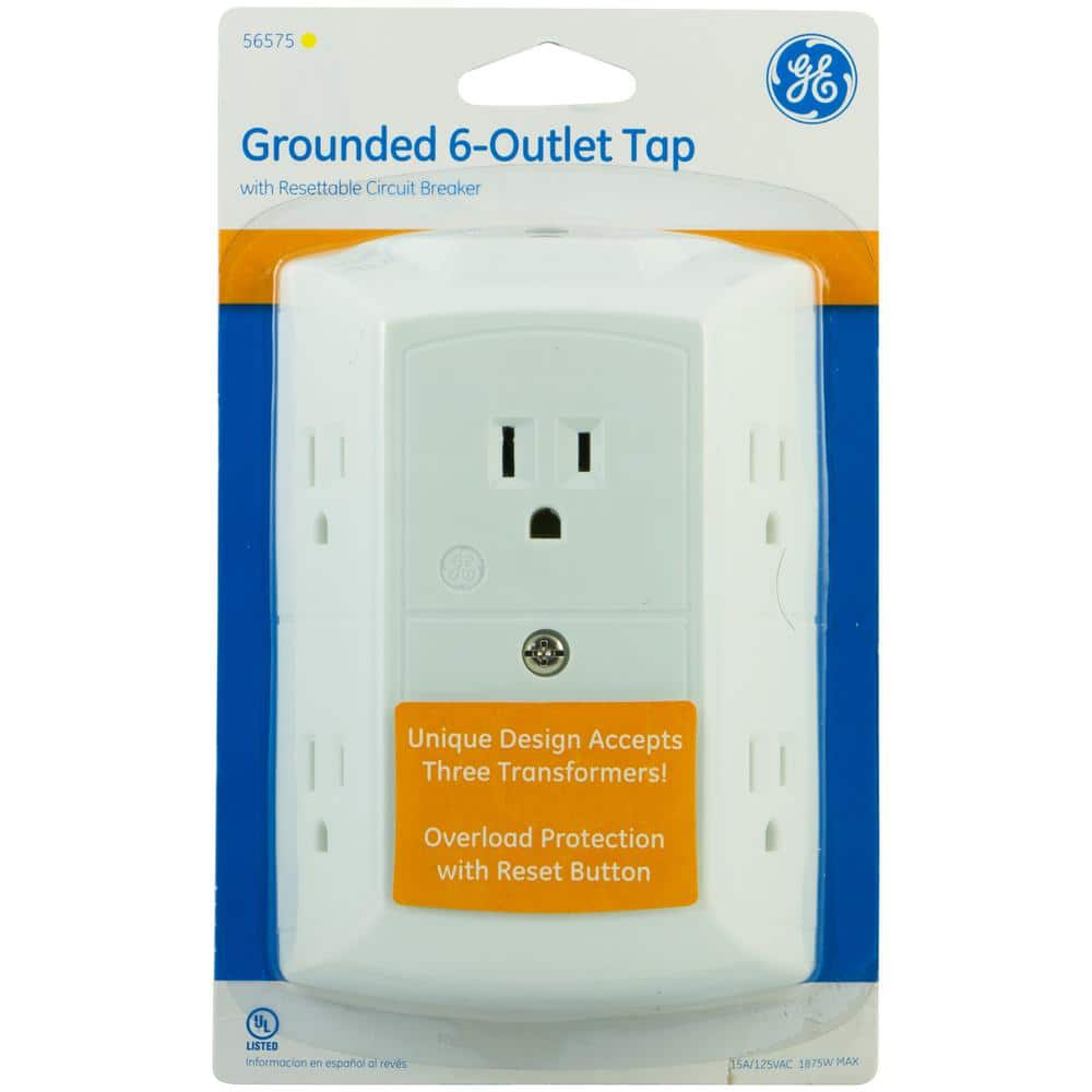 GE White 6-Outlet Wall Mounted Tap with Reset Button