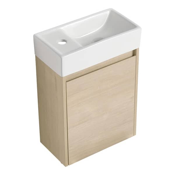 INSTER PLAIN 16.1 in. W x 8.9 in. D x 22.8 in. H Single Sink Floating Bath Vanity in Light Oak with White Ceramic Sink Top
