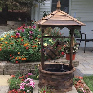 48 in. Old-Fashioned Wood Wishing Well Outdoor Water Fountain