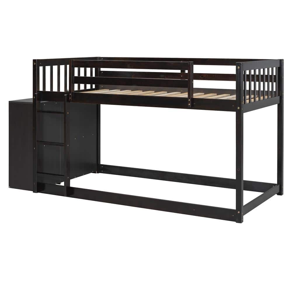 Espresso Twin Over Twin Bunk Bed with 4 Drawers and 3 Shelves durable construction easy to install price history on PriceWatchPro