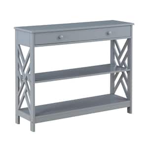 Titan 39.5 in. Gray 31.5 in. Rectangle Wood Console Table with Drawer & Shelves