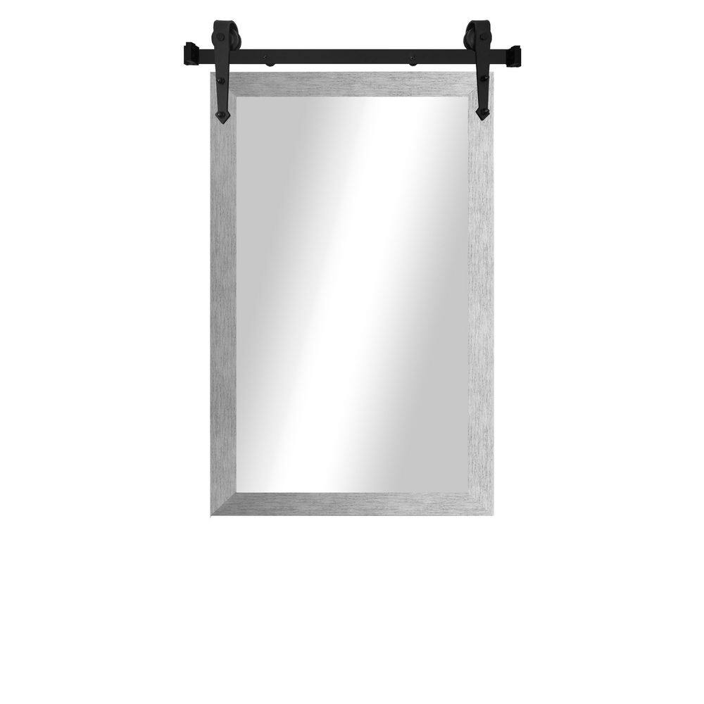 (33 in. W x 56 in. H) Brushed Silver Modern Rustic Vertical Mirror with Steel Barn Door Rail price history on PriceWatchPro