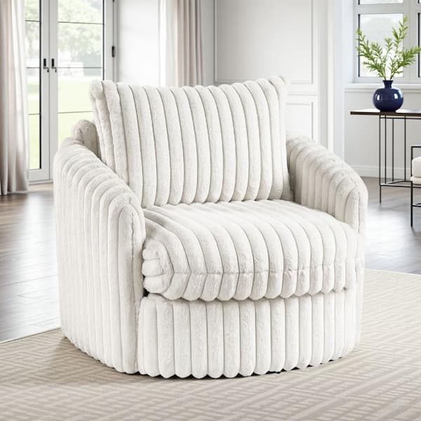 Binie Beige Fabric Arm Chair with Modern Style Rounded Back