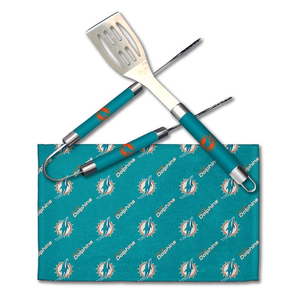 NFL Dolphins Stainless Steel Outdoor Kitchen Accessories BBQ Grilling Utensil Set