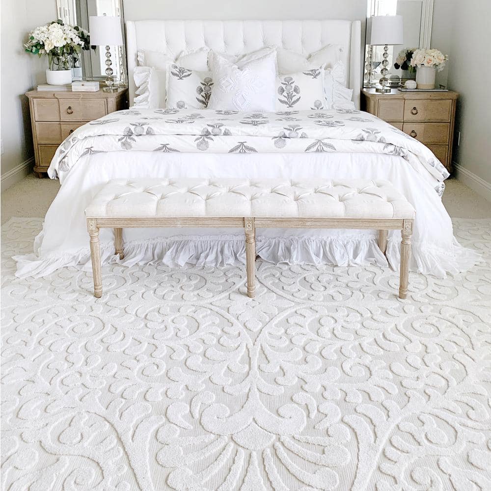 Natural Floral Rectangular Synthetic Indoor/Outdoor Rug