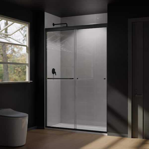 CASAINC 48 in. W x 72 in. H Framed Sliding Shower Door in Black with Tempered Glass