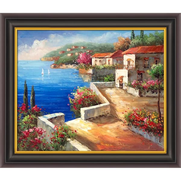 LA PASTICHE Vacation Harbor by Unknown Artists Opulent Framed Abstract Oil Painting Art Print 26 in. W. x 30 in.