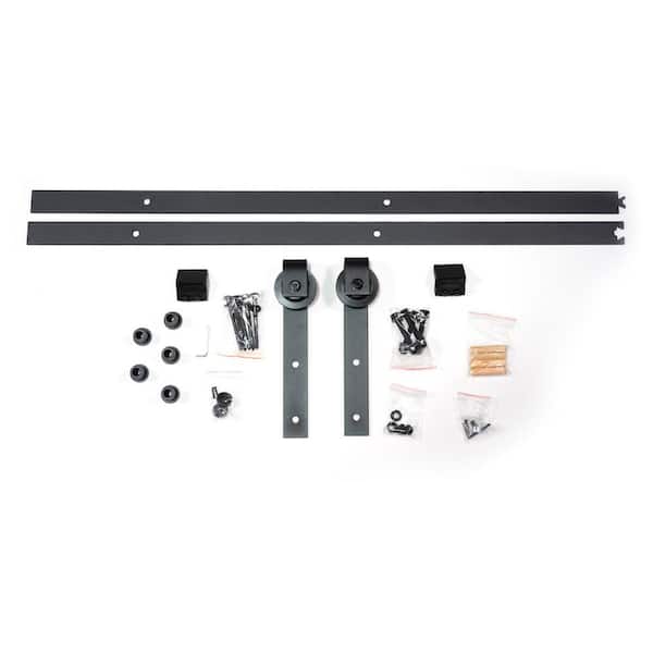 79 in. x 2.5 in. Black Metal Barn Door Sliding Door Hardware Kit 79 in. x 2.5 in. Black Metal Barn Door Sliding Door Hardware Kit