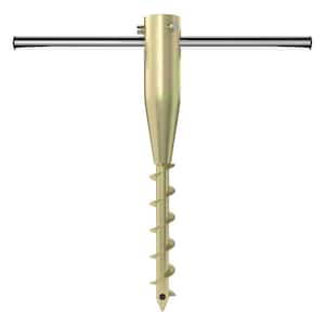 Heavy-Duty Steel Patio Umbrella Base in Gold with Ground Anchor Screw for Umbrellas and Poles