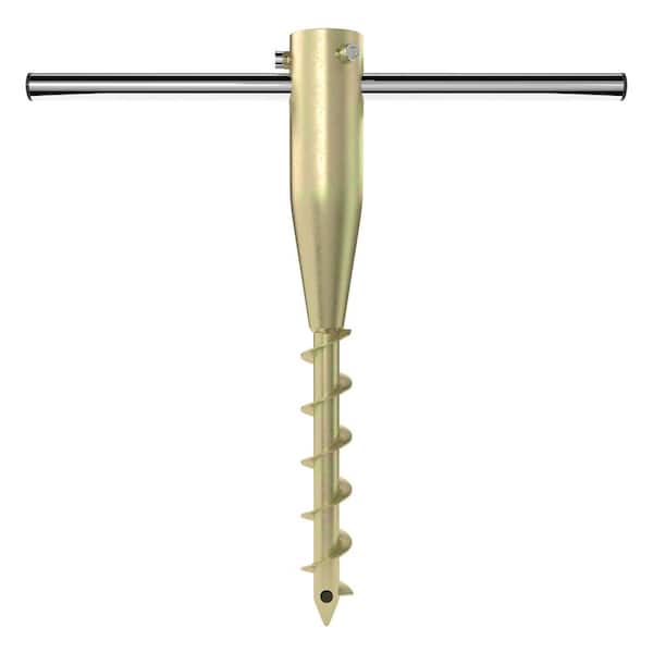 Heavy-Duty Steel Patio Umbrella Base in Gold with Ground Anchor Screw for Umbrellas and Poles