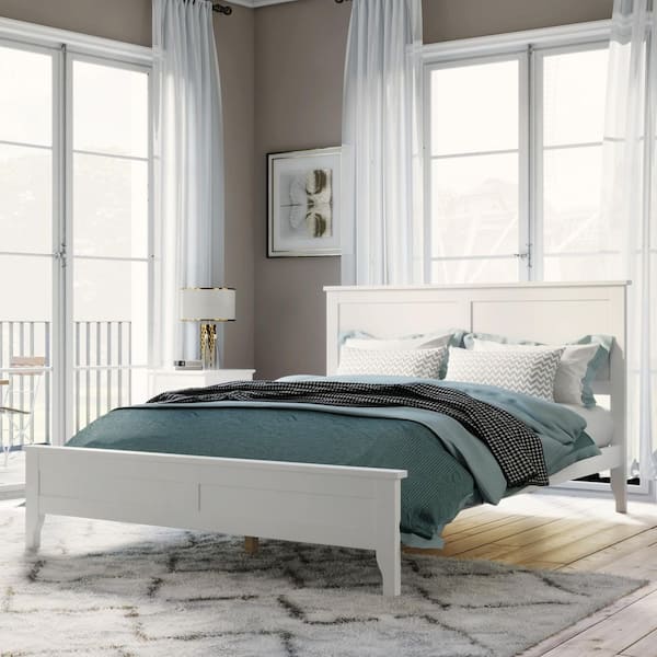 Rose Modern White Wood Frame Full Size Platform Bed with Headboard