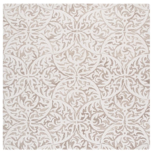 SAFAVIEH Pine 6 ft. x 6 ft. Beige/Ivory Traditional Floral square Area Rug