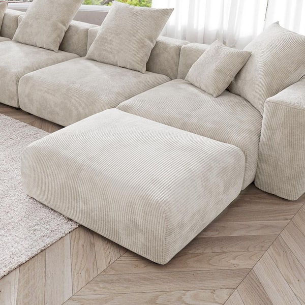39 in. Square Arm Large Corduroy Polyester Square Accent Modern Sectional Sofa Ottoman in Beige