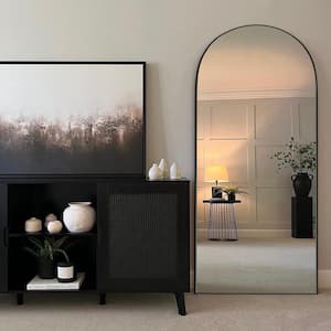 24 in. W x 71.1 in. H Modern Classic Arched Black Wood Oversized Full Length Floor Mirror