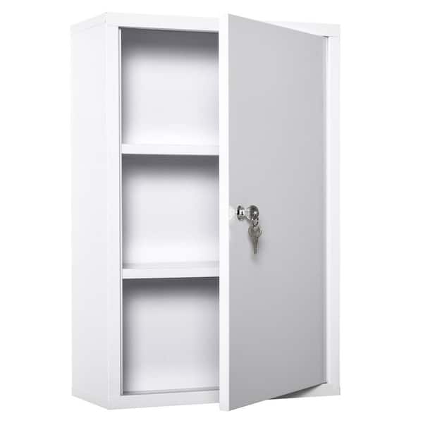15.75 in. W x 7 in. D x 23.5 in. H Bathroom Storage Wall Cabinet in White, Lockable with 2 Keys