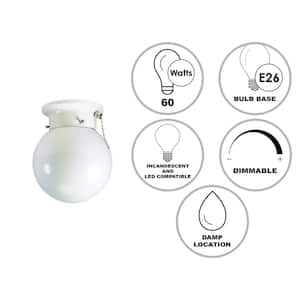 Dash 6 in. 1-Light White Flush Mount Ceiling Light Fixture with Opal Glass and Pull Chain Control