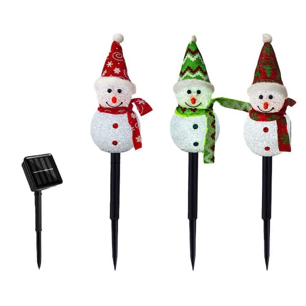 6-Piece 3.2 x 17.7 in. Waterproof Plastic Solar Christmas Snowman Stake Lights with 3 Designs for Yard Decor