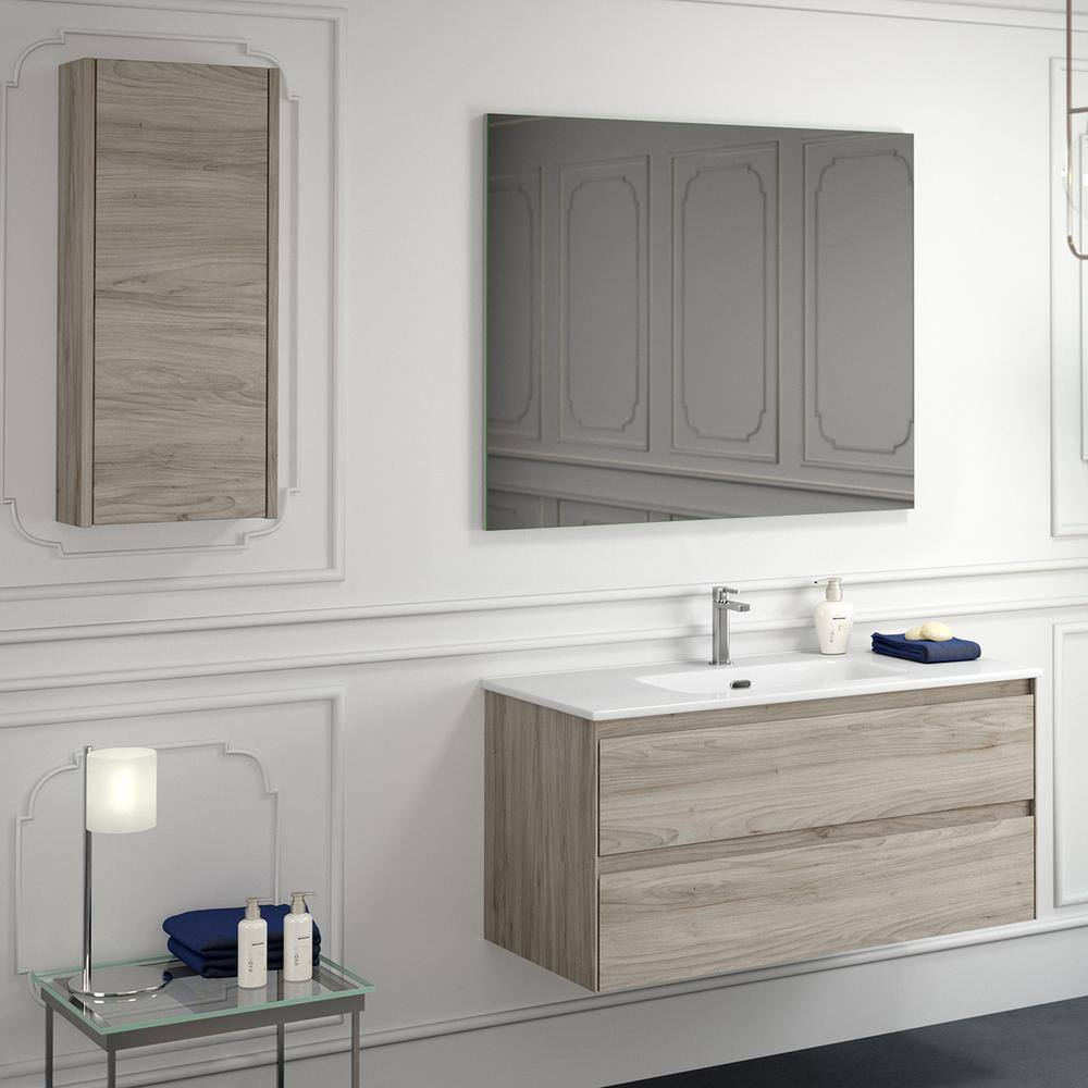 Perla Gray Pine Single Wall-Mount Vanity with Ceramic Top