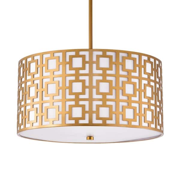 Warehouse of Tiffany Lewis 26 in. 3-Light Matte Gold Indoor Chandelier with Light Kit