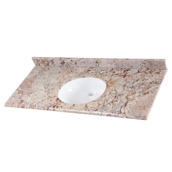 Home Decorators Collection 49 in. W x 22 in. D Cultured Marble White Single Sink Vanity Top in Rustic Gold