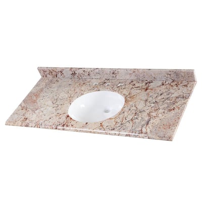 49 in. Stone Effects Vanity Top in Rustic Gold with White Sink
