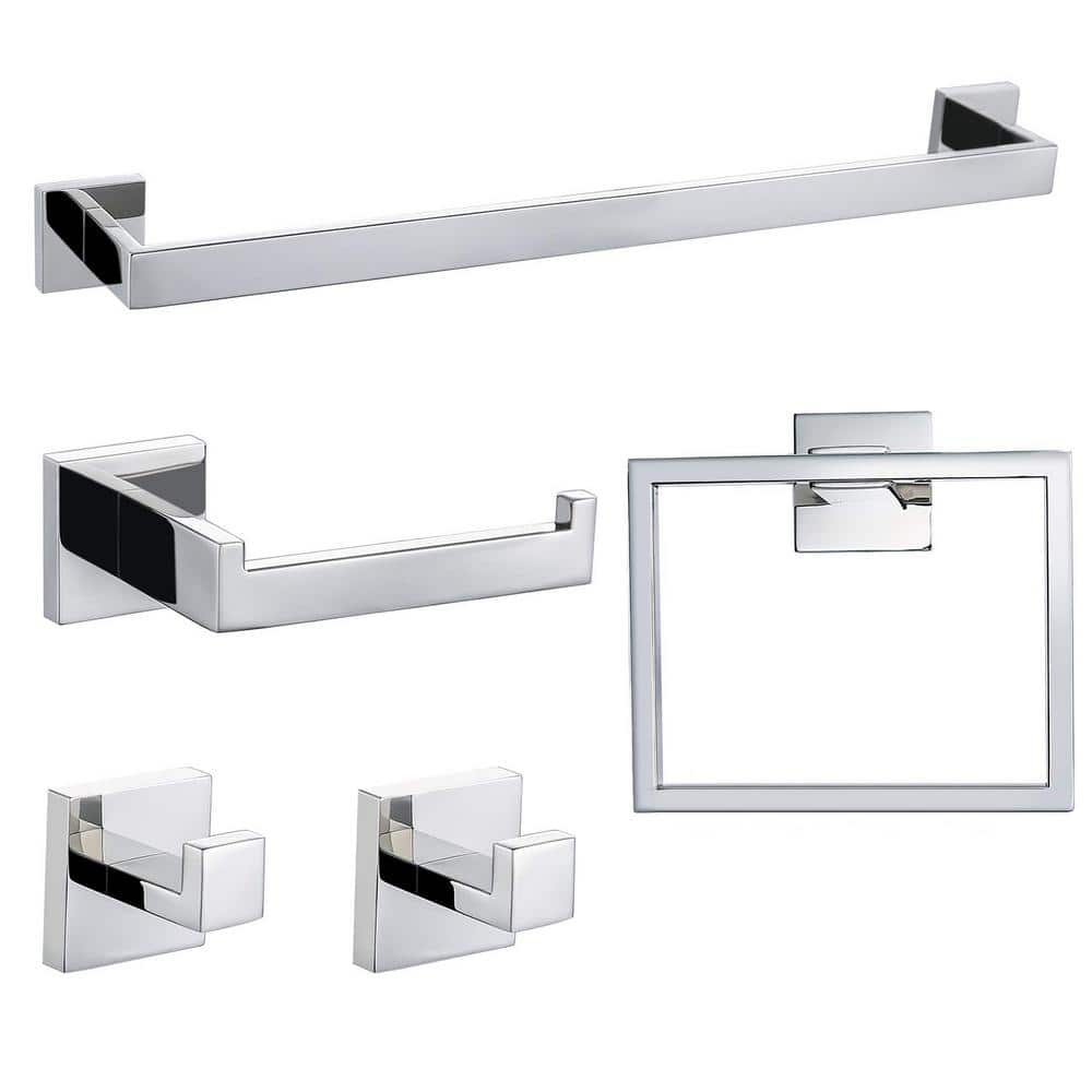 5-Piece Stainless Steel Bath Hardware Set with Toilet Paper Holder, Towel H