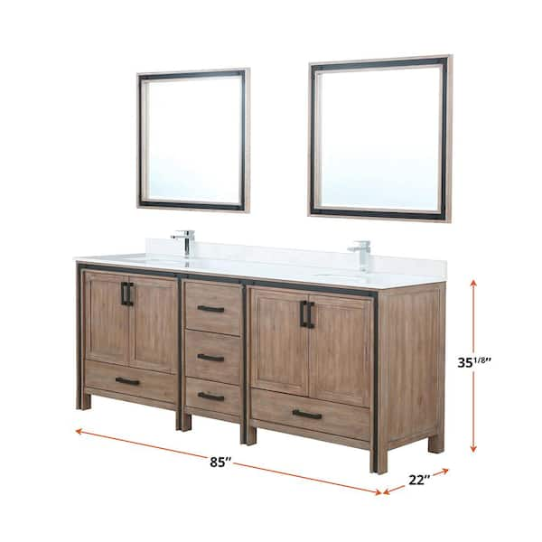 Lexora Ziva 84 in W x 22 in D Rustic Barnwood Double Bath Vanity