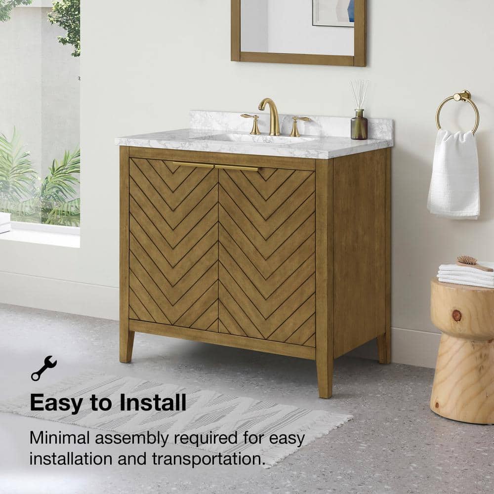 36 in. Almond Latte Single Sink Bathroom Vanity with Marble Top