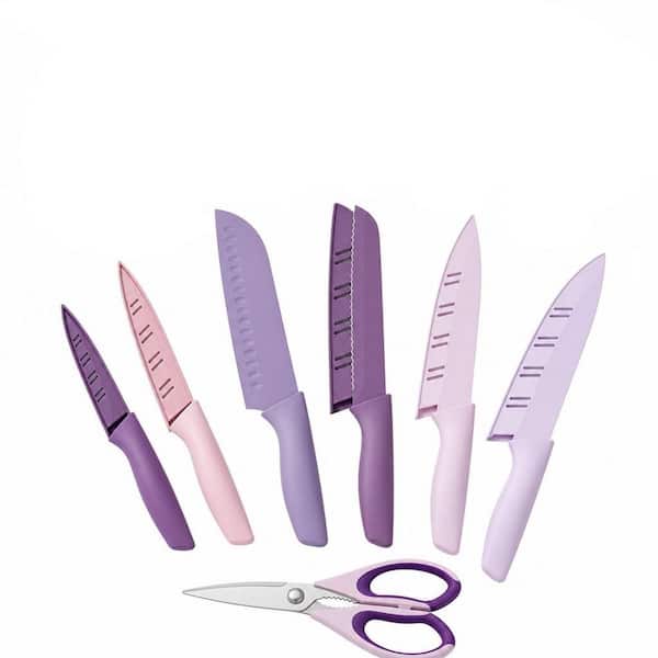13-Piece Stainless Steel Chef Knife Set with Kitchen Shear, 6 Blade Guards, Anti-Rust Coating, Dishwasher Safe, Purple