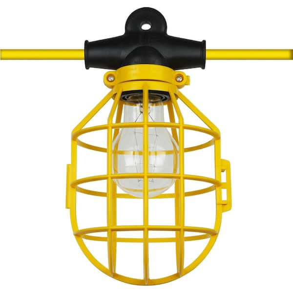 Sunlite 100 ft. 14/2/SL 10-Light Indoor Outdoor Commercial Grade Work Cage String Lights - Yellow