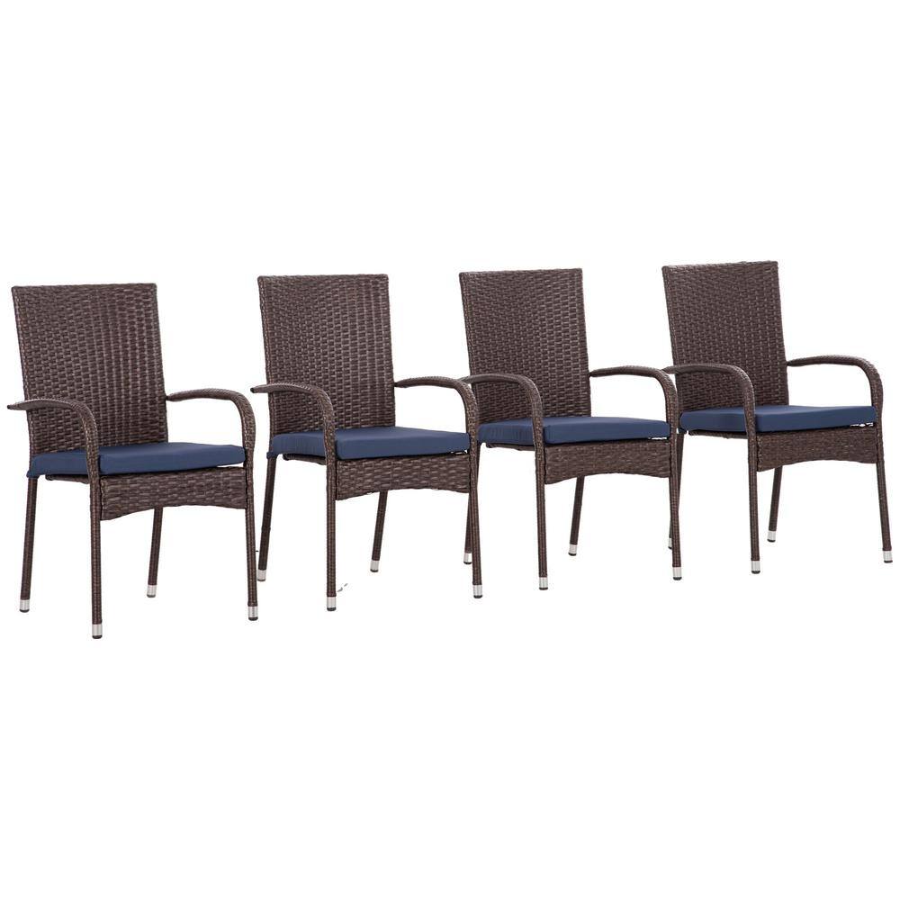 Plastic Outdoor Dining Chair with Blue Cushion