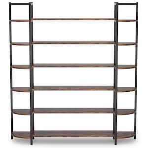 Alan 70.86 in. Brown Practical Board 6-Shelf Etagere Bookcase with Storage and Triple Wide Bookshelf Display Shelves