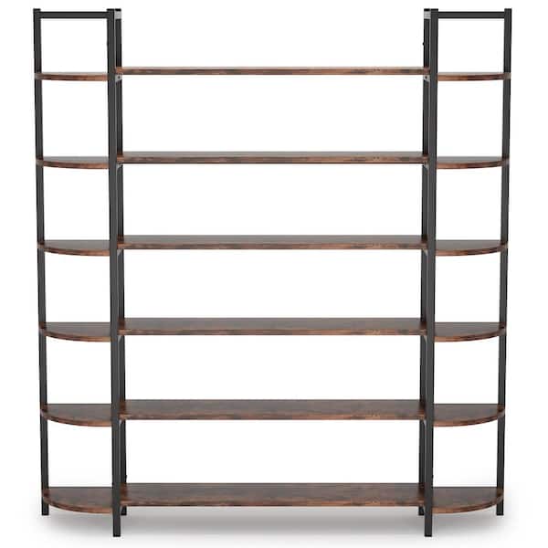 BYBLIGHT Alan 70.86 in. Brown Practical Board 6-Shelf Etagere Bookcase with Storage and Triple Wide Bookshelf Display Shelves