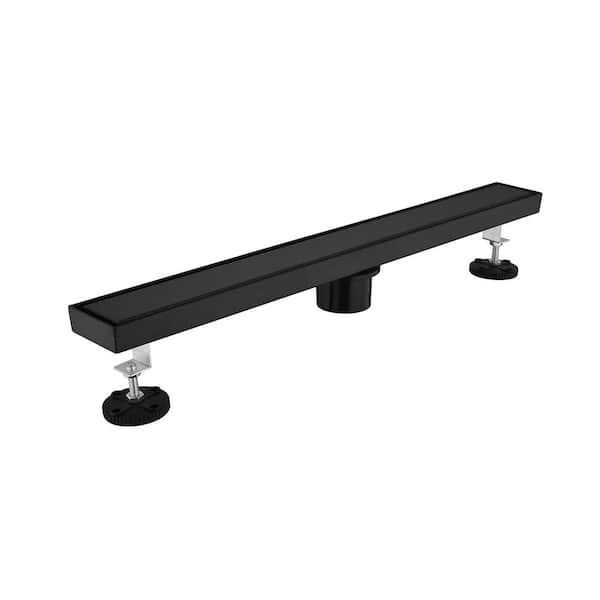Tahanbath 28 in. Linear Shower Drain, Included Hair Strainer and Leveling Feet in Matt Black
