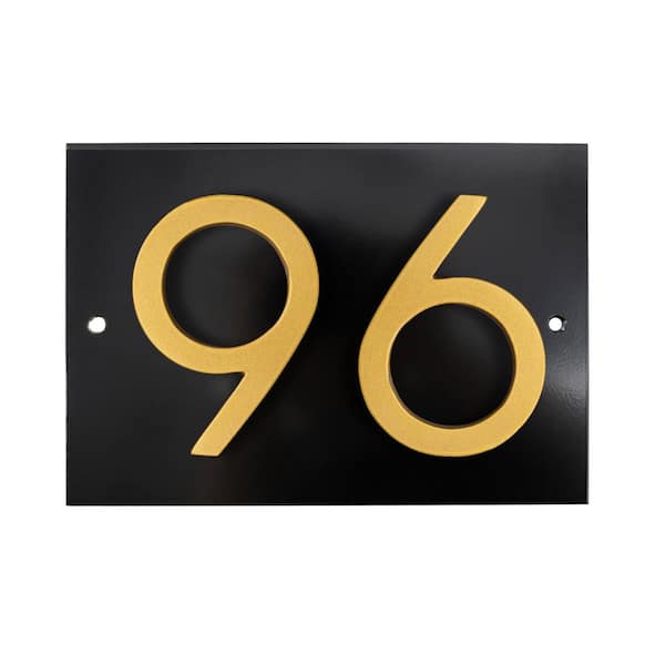 Horizontal Floating Modern Address Plaque (4 in. Numbers-2 Characters)-Black/Gold