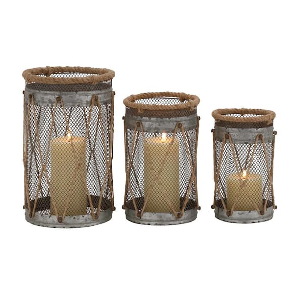 Litton Lane Silver Metal Decorative Candle Lantern (Set of 3)