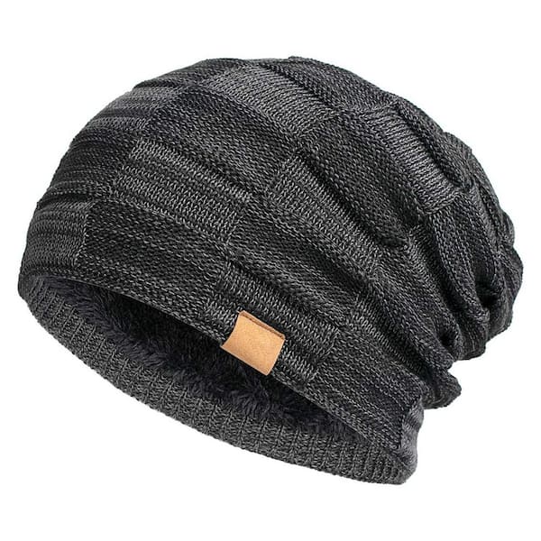 Slouchy Beanie Knit Lined Winter Hat Fuzzy Thermal Warm Thick Skully Stocking Cap for Men 1-Size