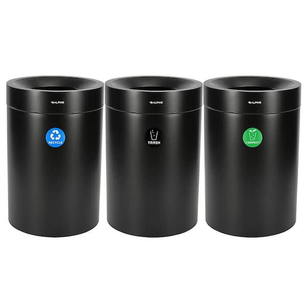 150 gal. Capacity Stainless Steel Recycling, Compost, Trash Can Receptacle Combo Station and Open Top Removable Lid