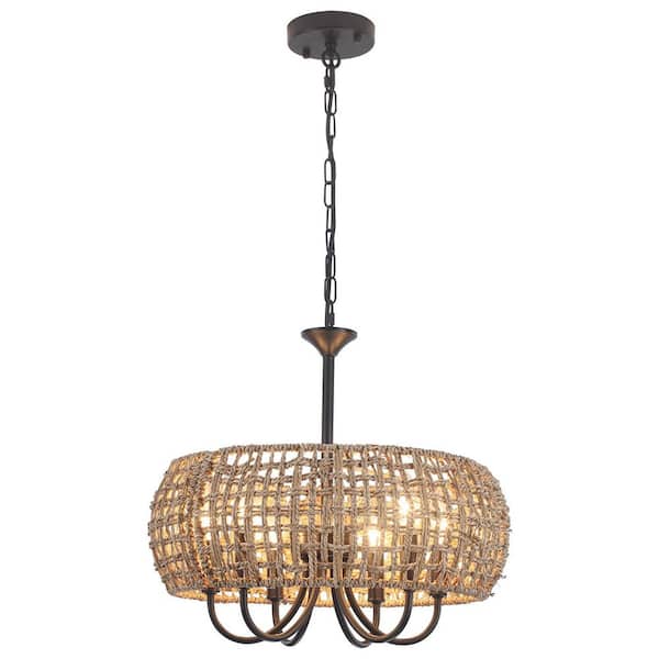 LWYTJO 6-Light Black Bohemian Chandelier Sloped Ceiling Adaptable Pendant Light for Kitchen Island Foyer