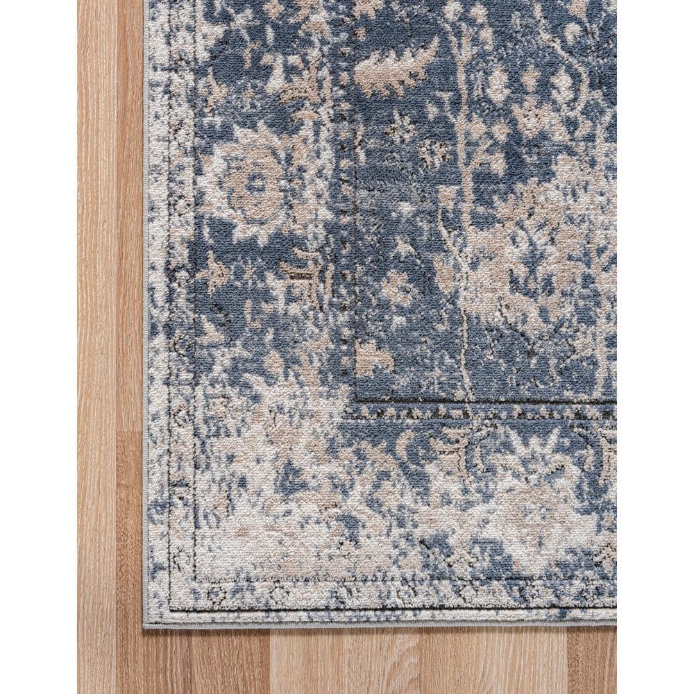 Modern Blue Square Indoor Easy-Care Stain-Resistant Rug