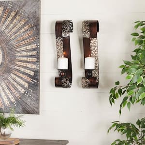Brown Metal Leaf Wall Sconce with Scroll Designs (2- Pack)