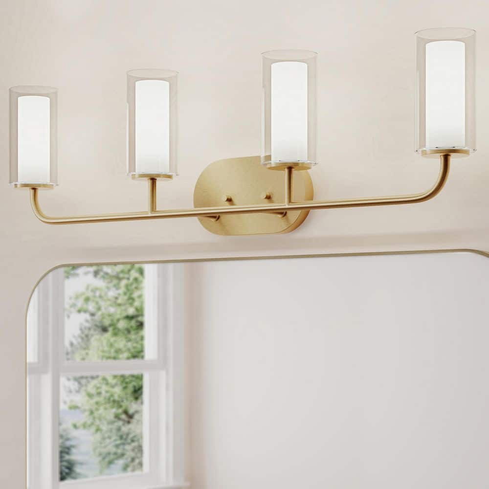 Mack 31.5 In. 4-Light Brushed Gold Modern Traditional Vanity Light with Layered Glass Shades price history on PriceWatchPro