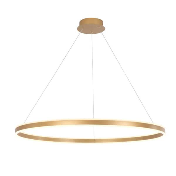 Circle LED 80-Watt Gold Dimmable Pendant Light for Living Room Office Restaurant Acrylic Shade Dia. 39.4 in. x H 1.8 in.