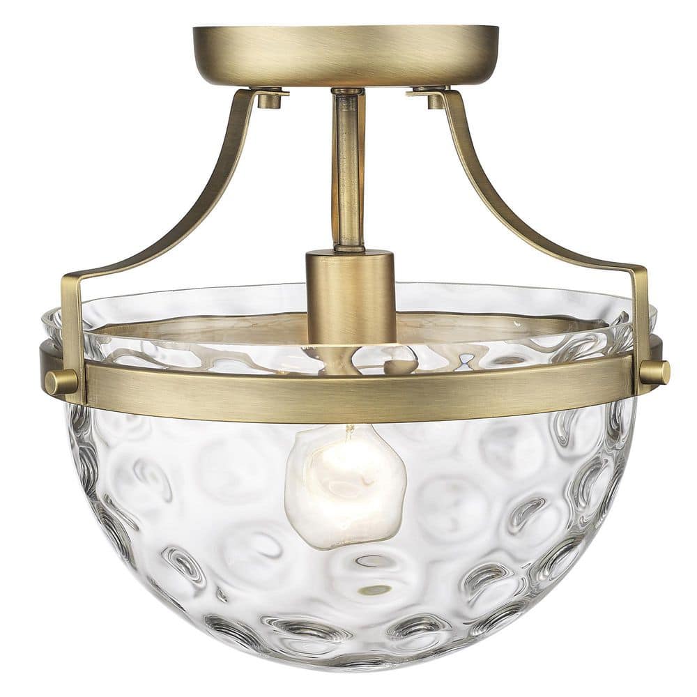 Quinn Antique Brass Glass Semi-Flush Mount Light