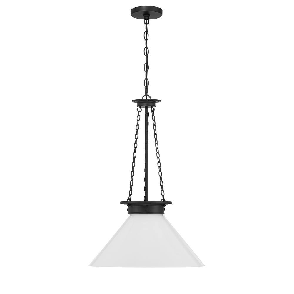 Matte Black and White Glass 1-Light Pendant with Adjustable Chain